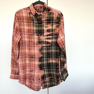 Saddlebred Bleached Shirt M  Pink Black Plaid Cotton Button Down Unisex Top